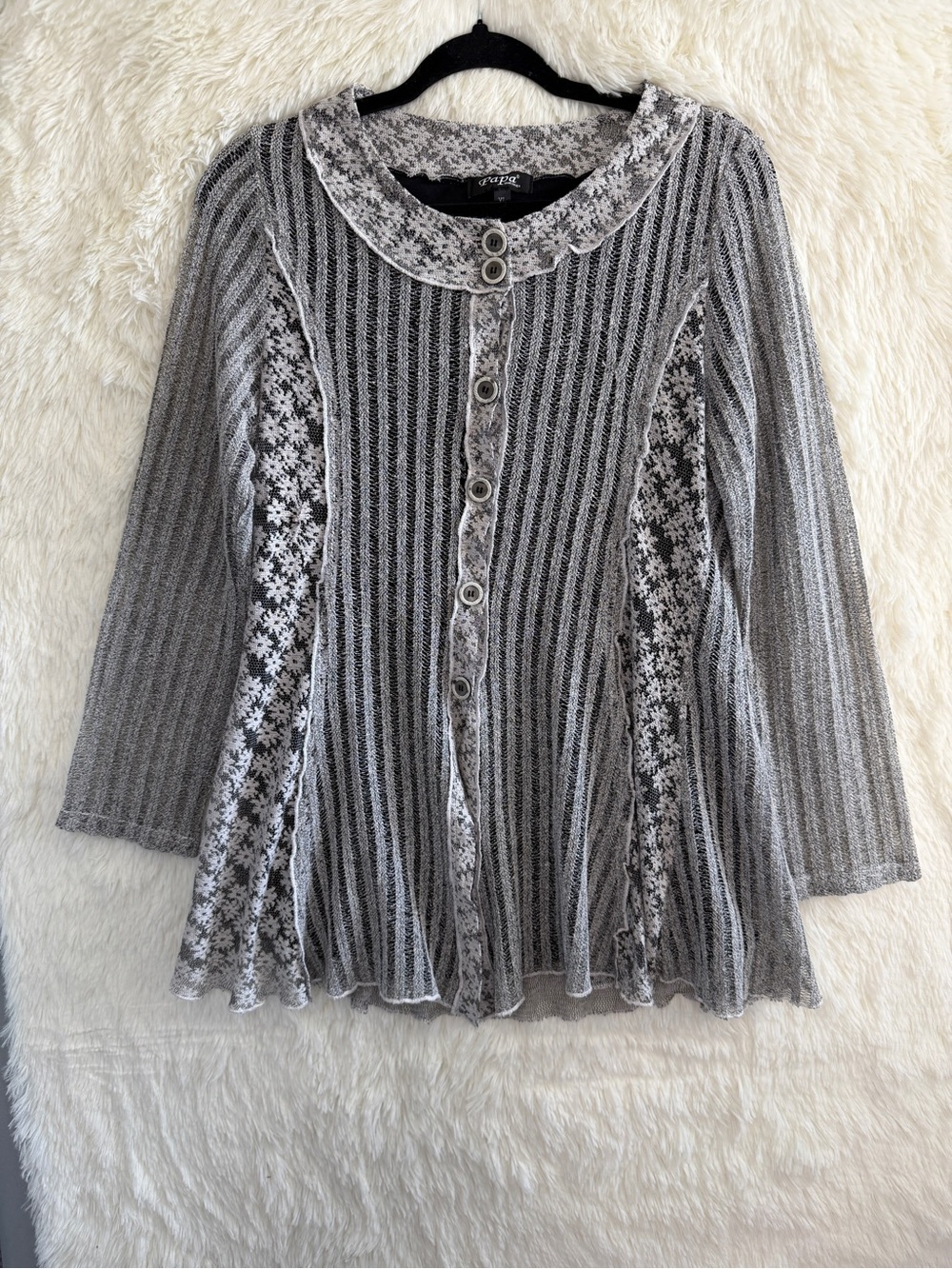 Papa Womens Whimsigoth Button Cardigan XL Grey Fairy Grunge Mixed Media READ